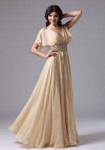 Fast Shipping Champagne Ruched Beaded Prom Graduation Dress