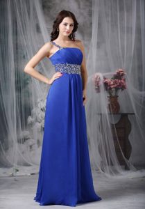Simple Style Royal Blue One Shoulder Beaded Prom formal Dress