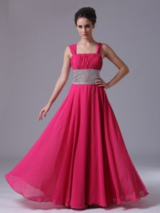 Hot Sale Column Hot Pink Straps Ruched Prom Celebrity Dress
