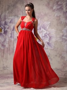 Plus Size Chiffon Empire Beaded Straps Red Prom Dress Chiffon