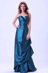 Teal Sweetheart Taffeta Prom Dress with Ruches and Pick-ups