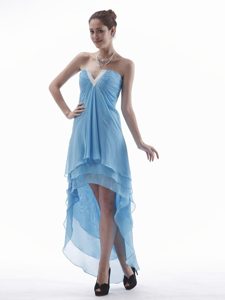Light Blue V-neck High-low Chiffon Prom Theme Dresses on Promotion