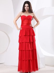 Empire Sweetheart Ruffled Layers Red Long Prom Holiday Dress