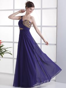 Plus Size Beaded One Shoulder Purple Long Prom Celebrity Dress