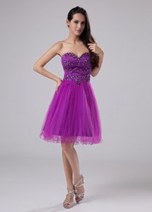 Girly Knee-length Sweetheart Fuchsia Prom Dress with Beading