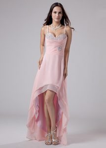 Best Pink High-low Chiffon Prom Cocktail Dress with Spaghetti Straps