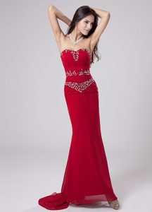 Customize Unique Mermaid Sweetheart Red Prom Dress with Rhinestones