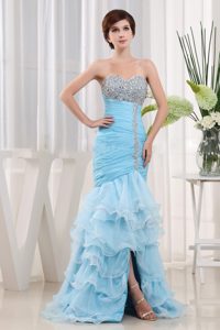 Mermaid Lace-up Ruffled Layers Prom Party Dress with Beading and ruche