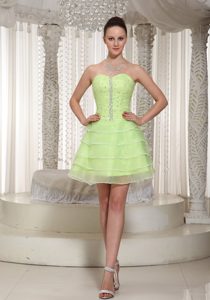 Multi-layer Beaded Prom Cocktail Dress Yellow Green with Lace up Back