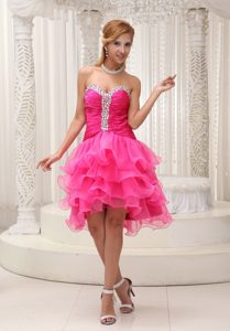 Sweet Organza Ruched Prom Cocktail Dress Beading Multi-tiered Ruffles