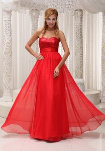 Best Red Chiffon Prom Gowns Sequins Sweetheart with Zipper up Back