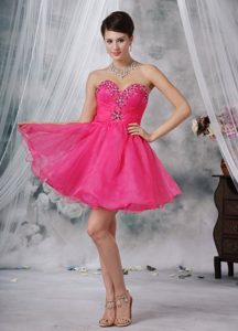 Hot Pink Sweetheart Mini-length Organza Beading Prom Dress 2013