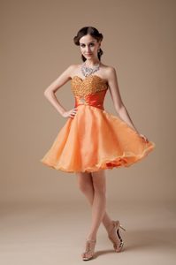 Cheap Orange Red A-line Sweetheart Prom Dress Mini-length