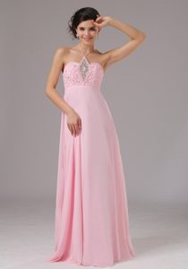 Beading Accent Halter Prom Theme Dresses in Baby Pink For Cheap