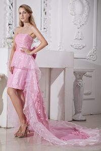 Baby Pink High-low Ruffled Prom Holiday Dress with Bowknot 2014