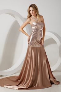 Gorgeous with Sequince 2013 Champagne Prom Dress with Train