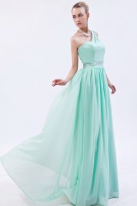 Beaded One Shoulder and Waist Prom Theme Dresses in Apple Green