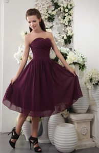 Laguna Hills CA Ruched Tea Length Prom Theme Dress in Dark Purple