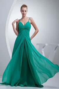Beaded and Ruched Turquoise Prom Cocktail Dress with Spaghetti Straps