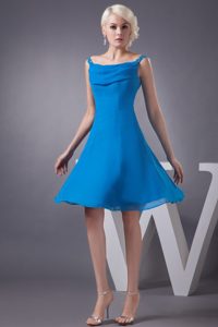 Blue Chiffon Prom Gown Dress with Off-the-Shoulder Straps