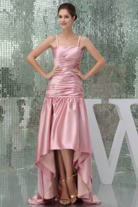 Pink High-low Prom Dress For 2013 with Spaghetti Straps