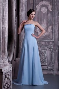 Light Blue A-line Chiffon Prom Gown Dress with Brush Train 2014