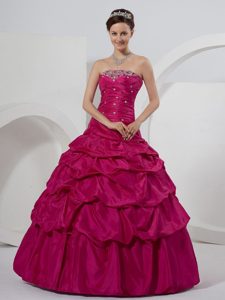 New Ruched and Beaded Dresses for a Quince with Pick-ups in Fushcia