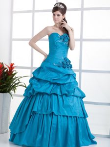 Teal Ruched Sweet 16 Dresses Sweetheart Hand Made Flowers in Belem