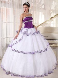 Recommended Purple and White Quinceanera Gown Dresses Strapless
