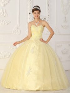 Light Yellow Ball Gown Sweetheart Quinceanera Dress Appliques Tulle