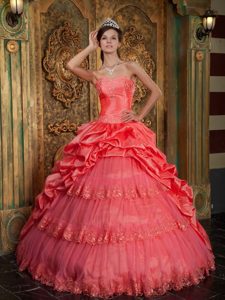 Pretty Sweetheart Quinceanera Dress Appliques with Pick-ups and Layers