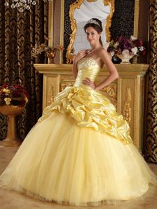 Salvador New Beaded and Ruched Sweet 15 Dresses Pick-ups in Yellow