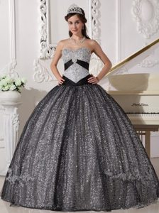Shimmery Black Ball Gown Sequined Quinceanera Gown Sweetheart