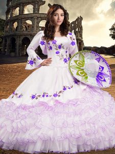 White Long Sleeves Organza Lace Up Sweet 16 Quinceanera Dress for Military Ball and Sweet 16 and Quinceanera