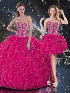 Extravagant Sweetheart Sleeveless Lace Up Sweet 16 Quinceanera Dress Hot Pink Organza