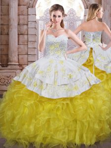 Admirable Sleeveless Lace Up Floor Length Beading and Appliques and Ruffles Quinceanera Dresses