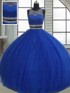 Graceful Beading and Sequins Quinceanera Dress Royal Blue Clasp Handle Sleeveless Floor Length
