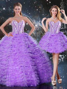 High End Lavender Lace Up Sweetheart Beading and Ruffled Layers Sweet 16 Dresses Organza Sleeveless