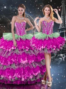 High End Multi-color Sweetheart Lace Up Beading and Ruffles and Ruffled Layers Quinceanera Dresses Sleeveless