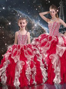 Luxurious Organza Sweetheart Sleeveless Lace Up Beading and Ruffles Sweet 16 Dress in Multi-color