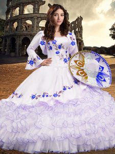 Floor Length Royal Blue Quinceanera Dresses Square Long Sleeves Lace Up