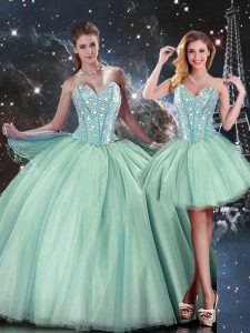 Designer Sleeveless Floor Length Beading Lace Up 15th Birthday Dress with Turquoise