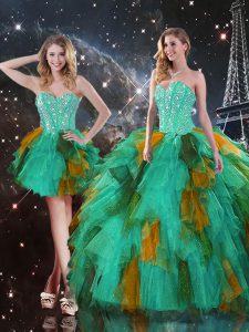 Multi-color Lace Up Sweet 16 Dresses Ruffles Sleeveless Floor Length