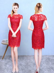 Luxurious Knee Length Red Court Dresses for Sweet 16 Bateau Short Sleeves Zipper