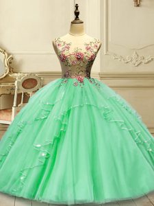 Top Selling Sleeveless Lace Up Floor Length Appliques Quinceanera Dresses