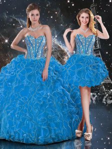 Hot Selling Sweetheart Sleeveless Organza Ball Gown Prom Dress Beading and Ruffles Lace Up