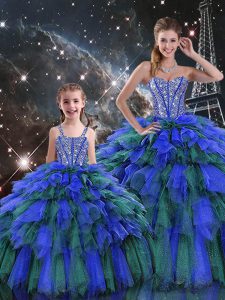 Organza Sweetheart Sleeveless Lace Up Beading and Ruffles and Ruffled Layers Sweet 16 Dress in Multi-color