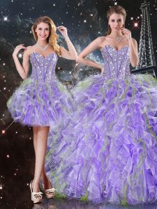 Lavender Lace Up Sweetheart Beading and Ruffles Quinceanera Dresses Organza Sleeveless
