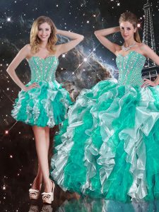 Trendy Organza Sweetheart Sleeveless Lace Up Beading and Ruffles Sweet 16 Dress in Multi-color