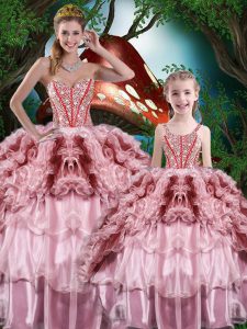 Superior Beading and Ruffles and Ruffled Layers Quinceanera Gown Multi-color Lace Up Sleeveless Floor Length